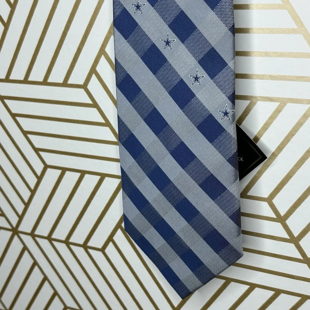 NFL Dallas Cowboys Men's Tie Geometric Blue Gray Polyester Satin Logo Football